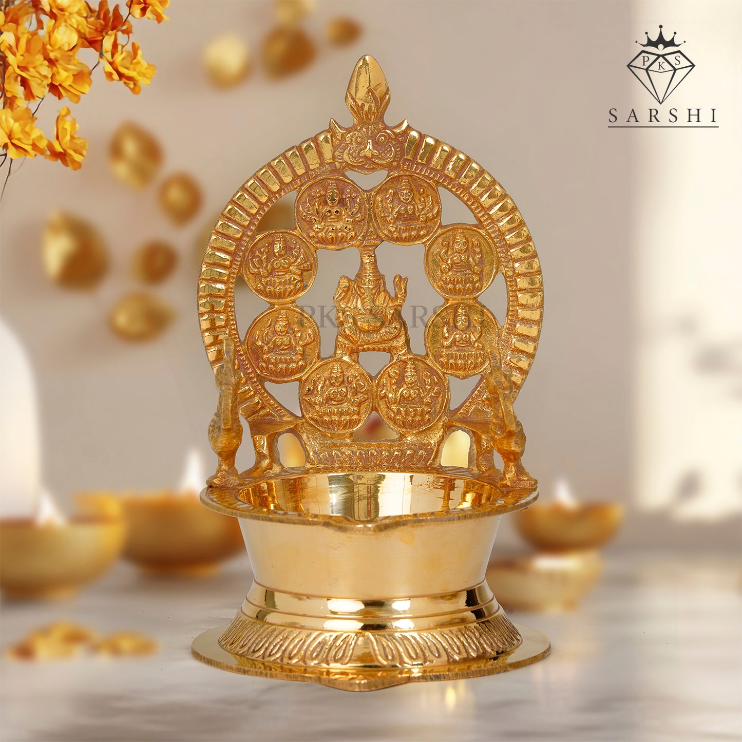 Ashtalakshmi Jalli Brass Lamp1428 5 - Elegant Traditional Oil Lamp for Divine Blessings