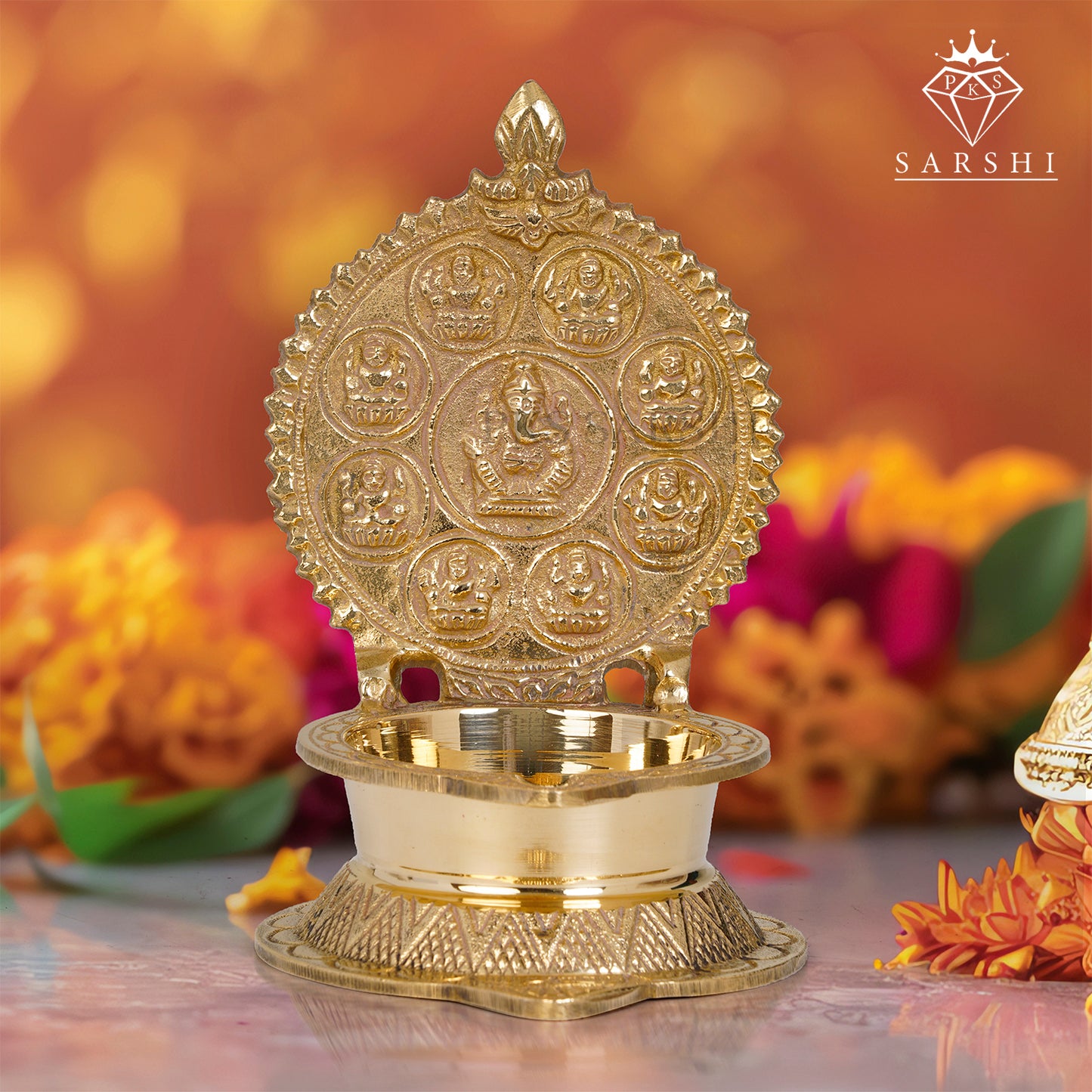 Ashtalakshmi Brass Lamp No3 - Divine Oil Lamp for Prosperity and Blessings