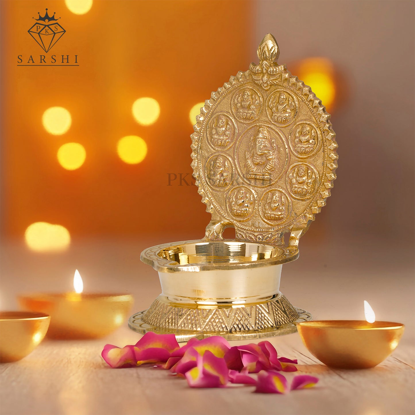 Ashtalakshmi Brass Lamp No3 - Divine Oil Lamp for Prosperity and Blessings